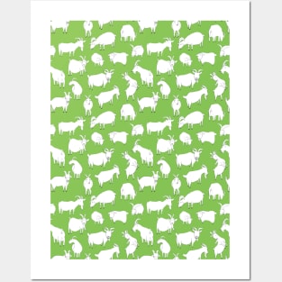 Goats Playing – green Posters and Art